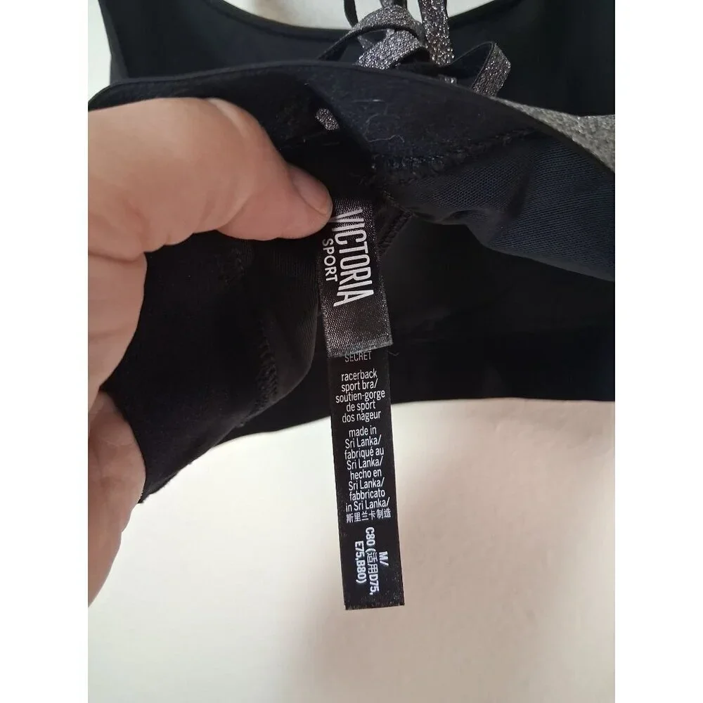 Victoria Secret Sports Bra Athletic Workout Yoga Black Silver Size Medium